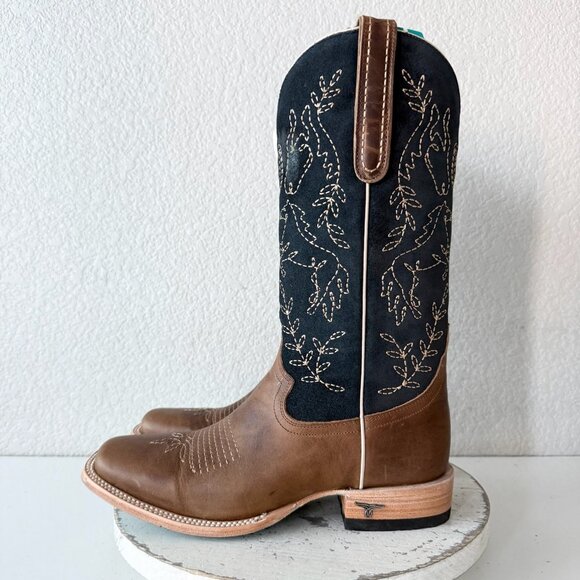 Lane BRIDLEWOOD Womens Square Toe Cowboy Boots 9.5 Brown Navy Western Cowgirl - Picture 4 of 13